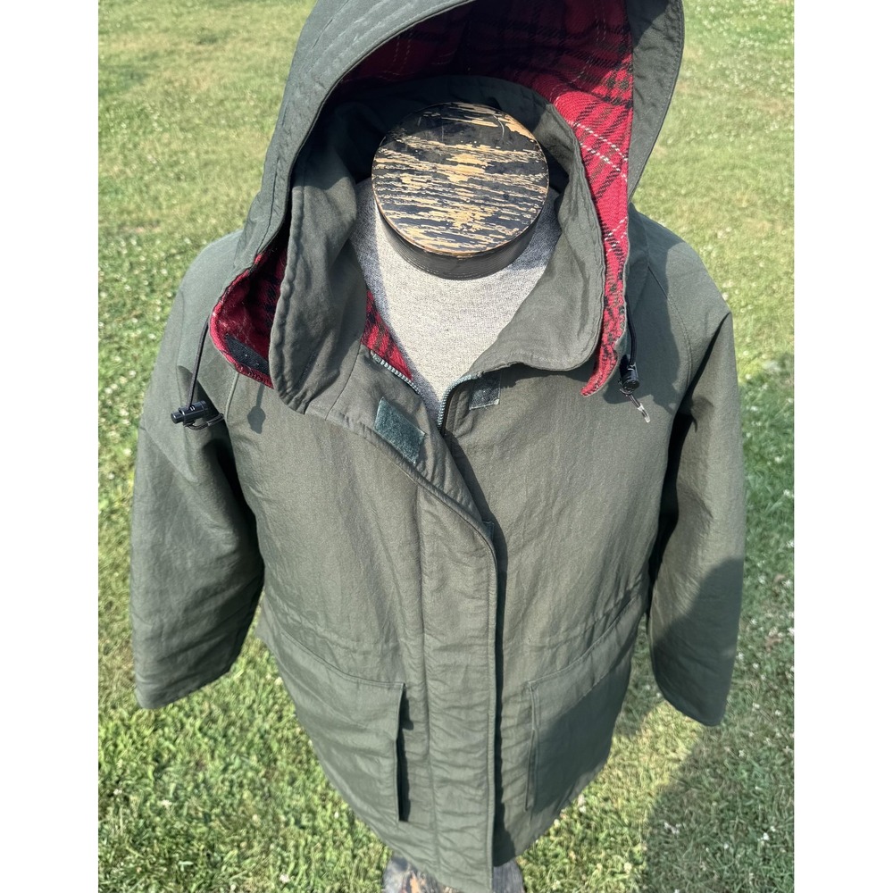 Vintage Woolrich Woman Medium Parka Coat Green Plaid Lined Hooded Thinsulate USA - Picture 3 of 14